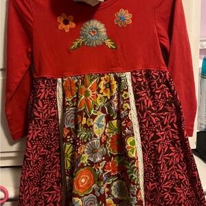 Mimi & Maggie 3t Red Floral Dress with Embroidery and Matching Headband